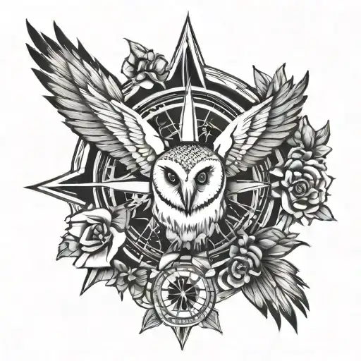 Barn Owl Compass Rose
