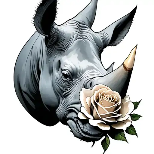 Grey Rhino With White Rose