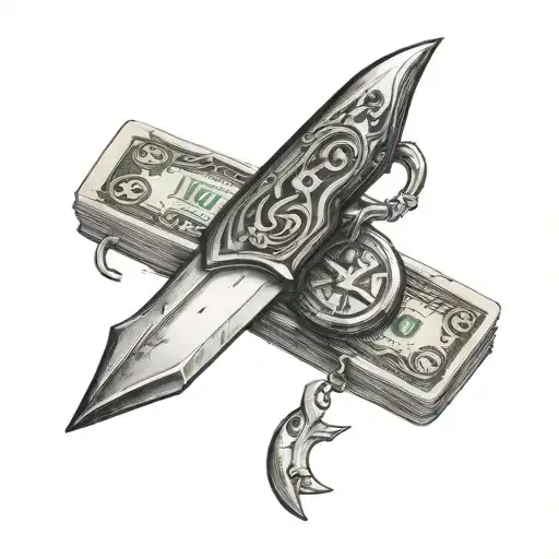 Money With A Pocket Knife Through It