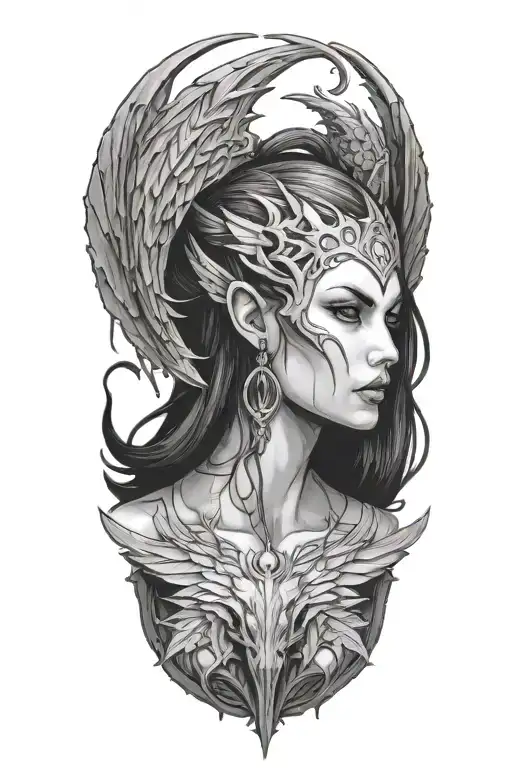 Diablo Iv Lilith Tattoo With Demon Wings And Horns