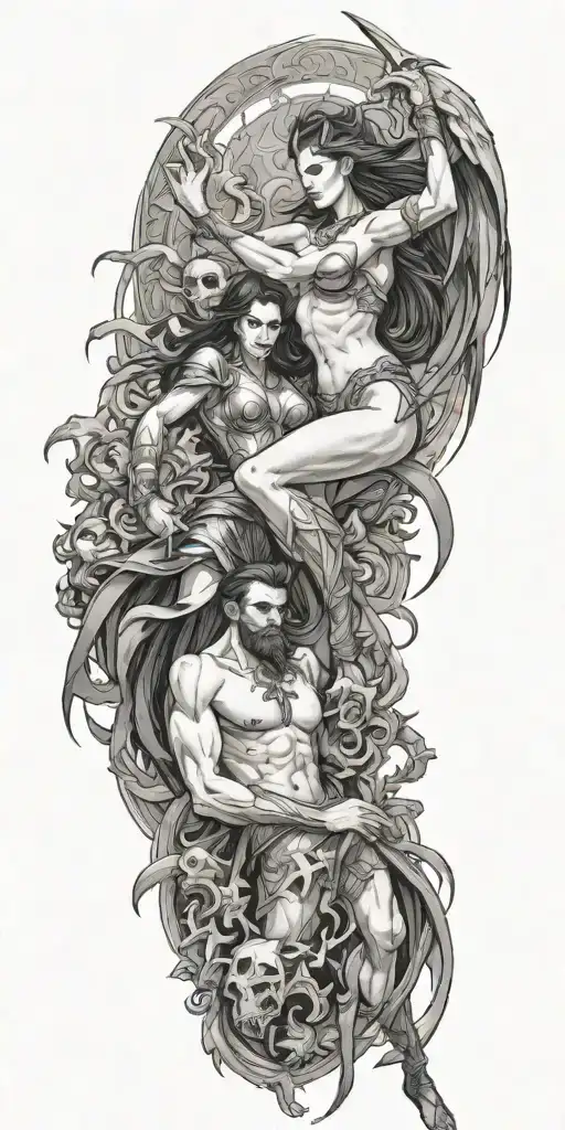 Inarius Fighting Lilith Diablo Iv Video Game Character Surrounded