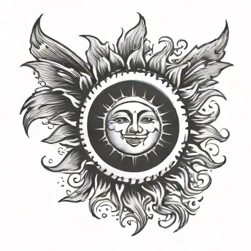 Sun Tatto With Sunshine Writing On Bottom Half