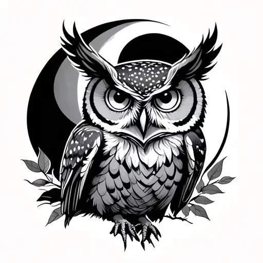 Owl In A Forest With Moon Surrounded