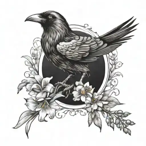 Crow With Marigold And Lily Of The Valley