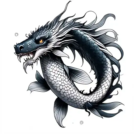 Koi Fish Intertwined With Dragon