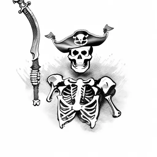 Pirate Skeleton With Pirate Hat And Sword