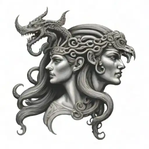 Medusa With Horus On The Head Frontal Black