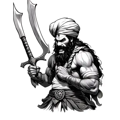 Sikh Angry Warrior With Weapon In Hand