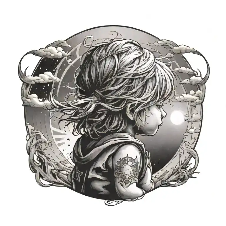 Portal That Shows A Adventurous Travling Toddler Girl Looking At The Sun Over The Horizon