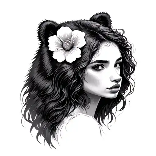 Brown Bear Woman Hair Cherry Flower Cherry