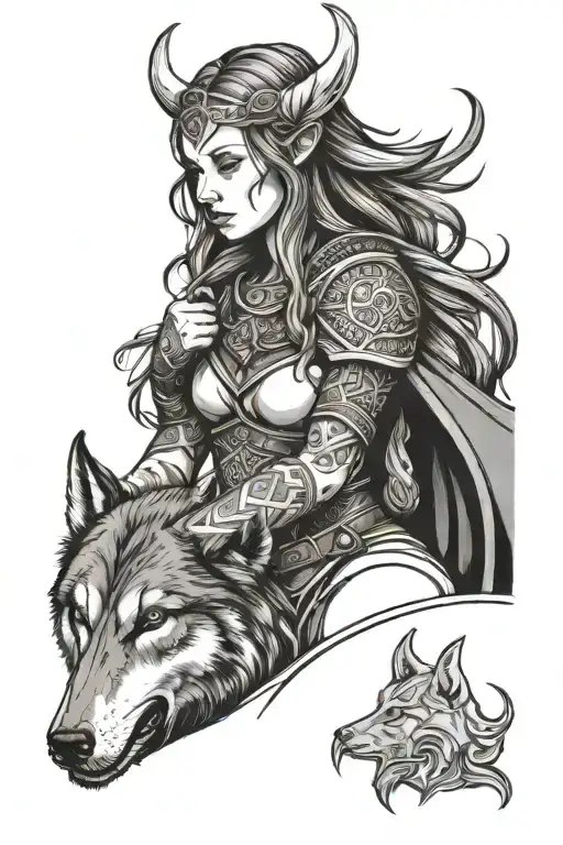 Viking Girl With Wolf