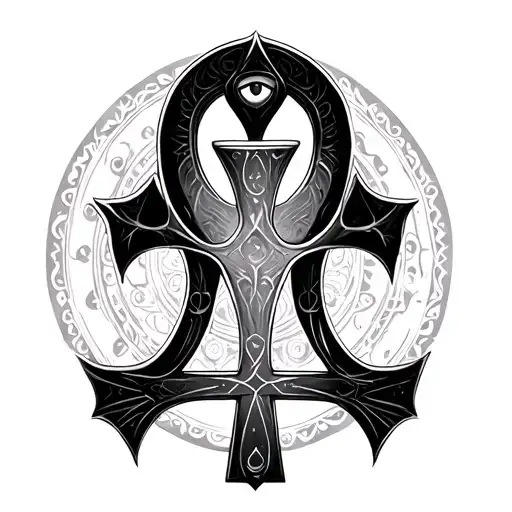 Gothic Cyber Sigilism Style Ankh Symbol With Eye