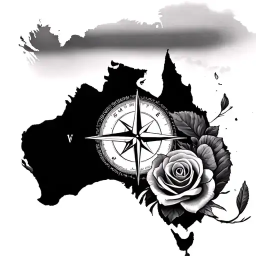 Sleeve Tatto With Compass Map Of Australian With Rose