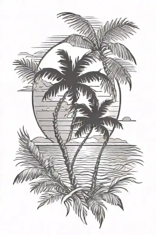 View Of Ocean Sunset Seen Through Palm Fronds