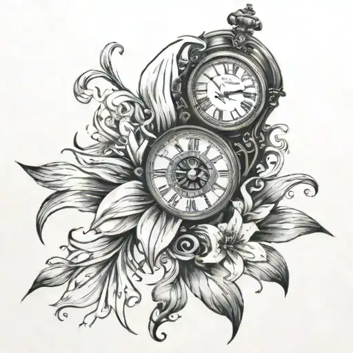 A Cross With Lilies And A Clock With An Eye In It