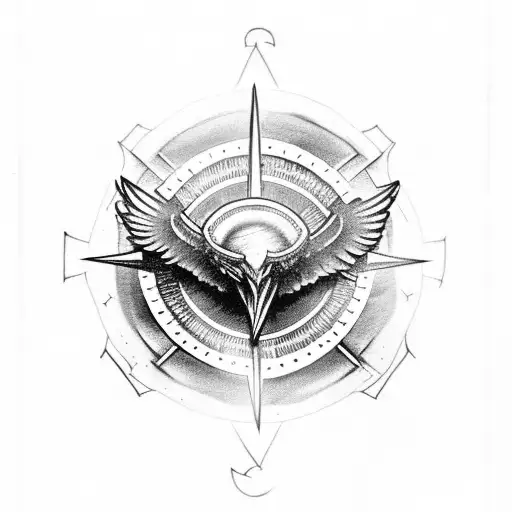 Black Raven With Viking Compass In Background