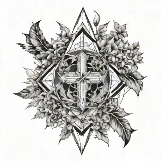 A Geometric Design Featuring Elements Of Nature And Christian Imagery