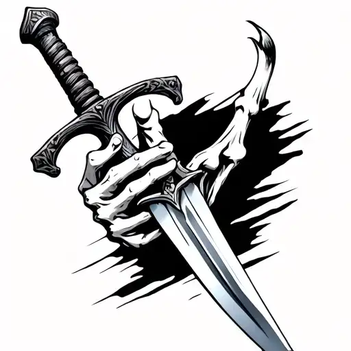 The Bone Hand Holds A Sword With A Blade Handle And