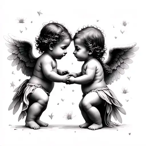 Two Baby Angels Backs Turned Holding Hands