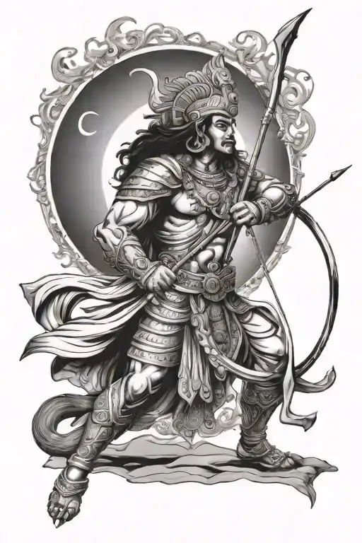 Karn Of Mahabharat With Bow Launching Arrow Towards The Sun