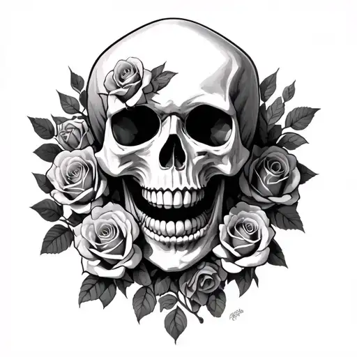 Skull With Roses In Mouth Hovering