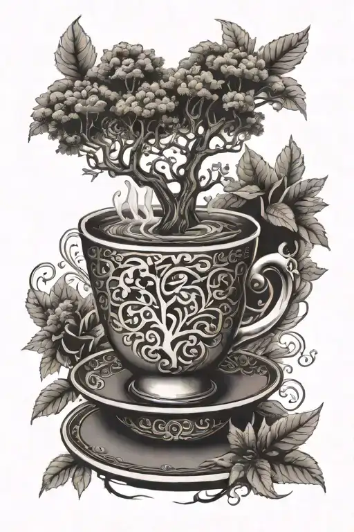 Cup Of Coffee With Steam Tree Of Life