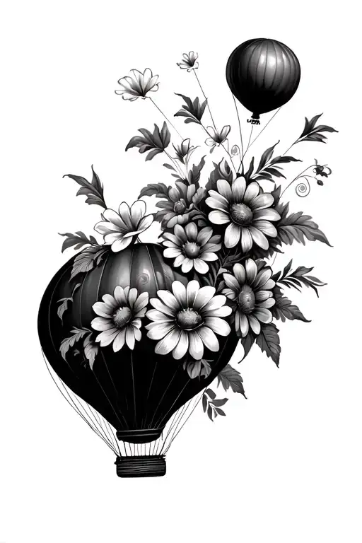 Hot Air Balloon Floating But Ballon Is Flower Bouquet