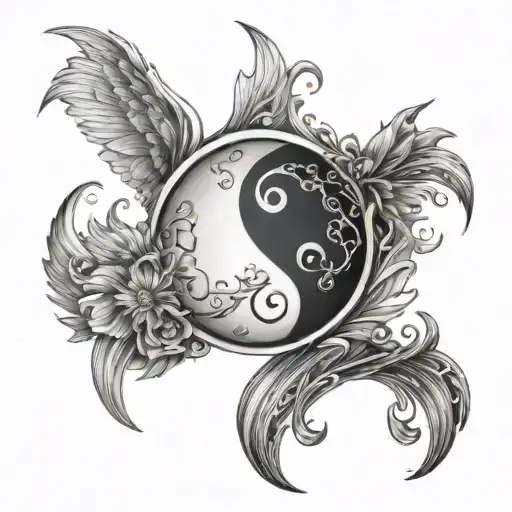 Two Angelic Figures Intertwined In The Shape Of The Yin And Yang Symbol
