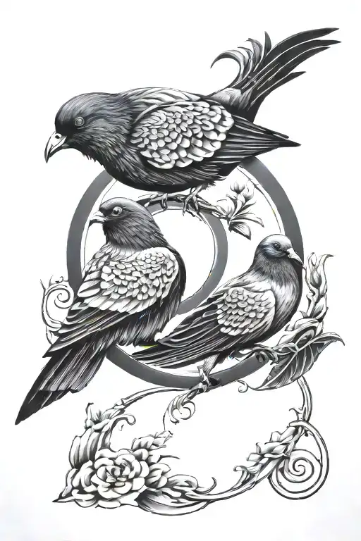 Pigeon And Crow Yin And Yang Symbol