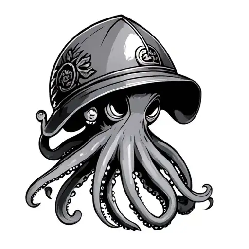 Cartoon Octopus Wearing A Samurai Helmet