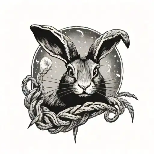 Rabbit Hanging By Noose On Moon With Virgo Sign On Forehead