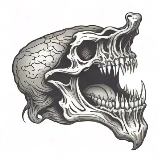 Skull Open Mouth With Long Tounge Sticking Out Downwards Placed