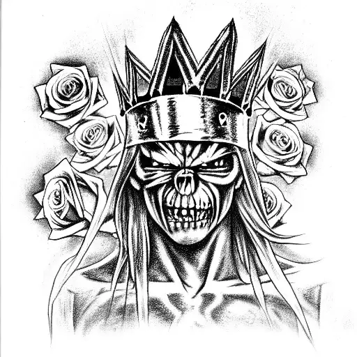 Iron Maiden Eddie With A Crown And Some Roses Around