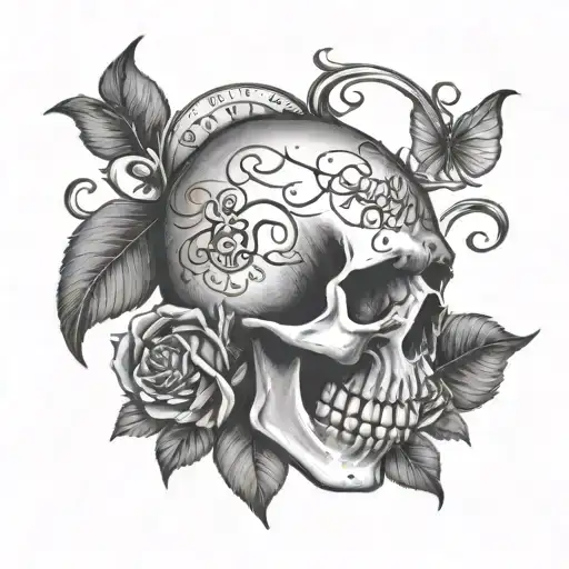 Half Skull With Memento Mori Text