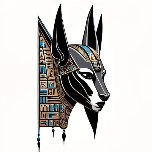 Anubis Tattoo With Hieroglyph Egyp And Dark