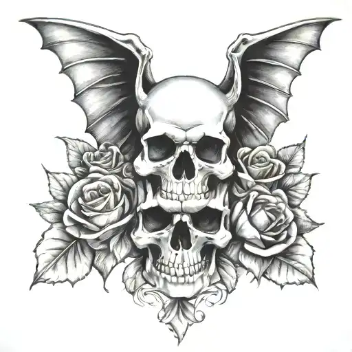 Skull Roses Wings Bat