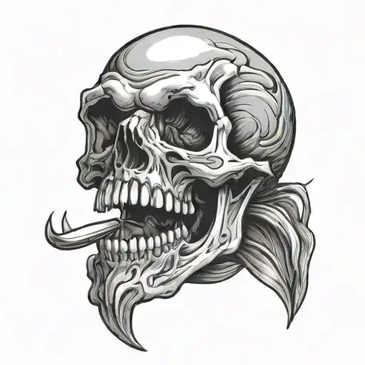 Skull Open Jaw With Long Tongue Sticking Out Downwards