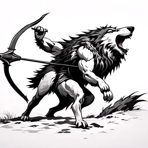 Archer Shooting An Arrow Wolf Howling