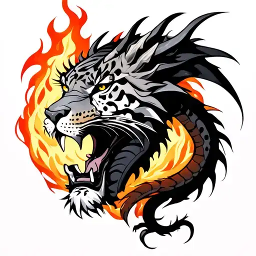 Metal Dragon And Leopard With Fire Sign
