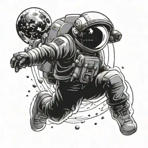 Astronaut Floating In Space Around Planets