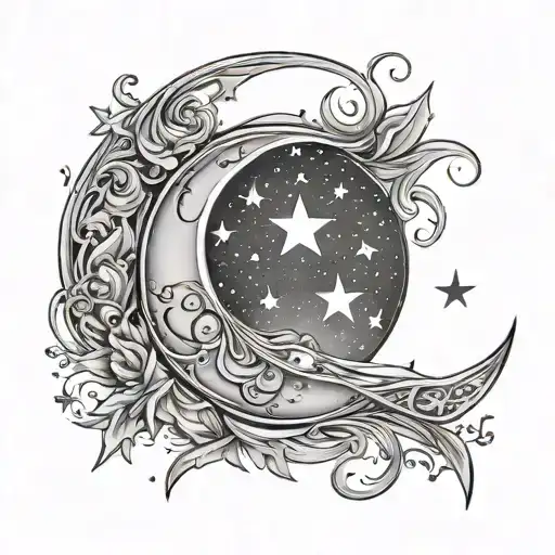 Half Moon And Stars And Name Written