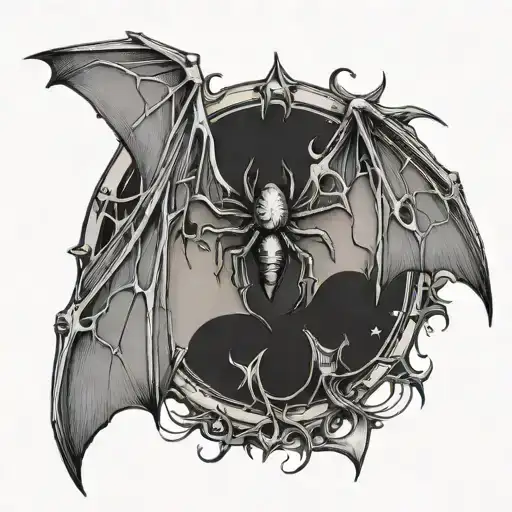 Bat Wings And Semi Colon With Spider Webs