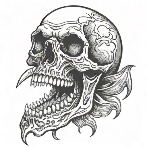 Skull Open Jaw With Long Tongue Sticking Out Downwards