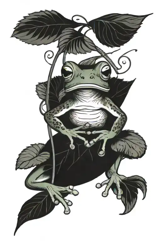 Frog On Strawberry Vine