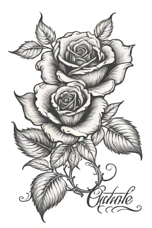 Rose Tattoo With A Cursive Name As Stem