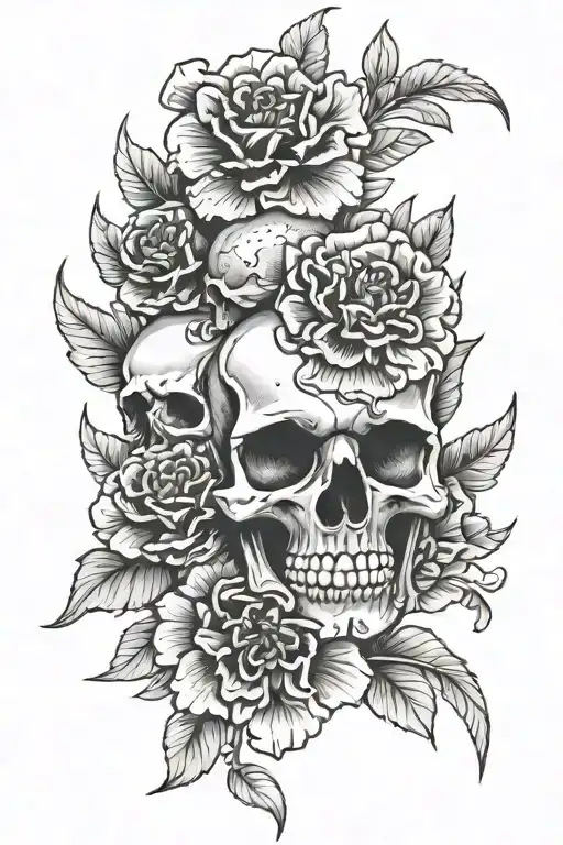 Skull And Marigold Flowers