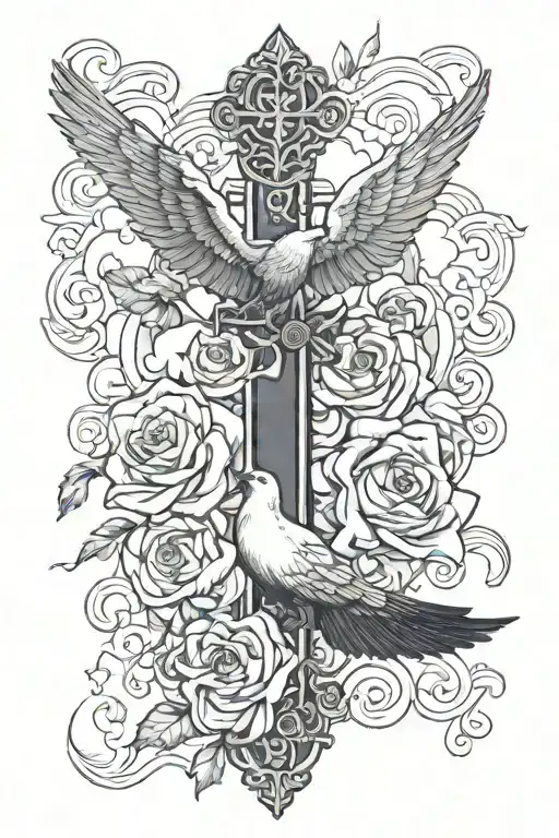 Rose Cross Dove Clouds Background Forearm