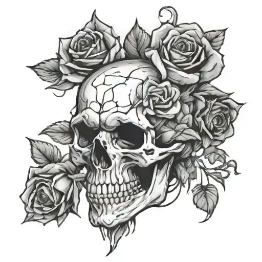 Skull And Roses With A Borderlands Vaultsymbol As The Main Piece