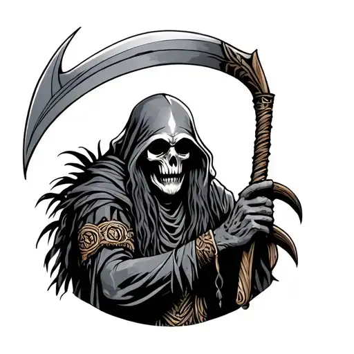 Polynesian Grim Reaper Holding A Scythe