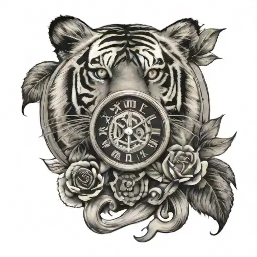 Tiger And Letter B And Clock